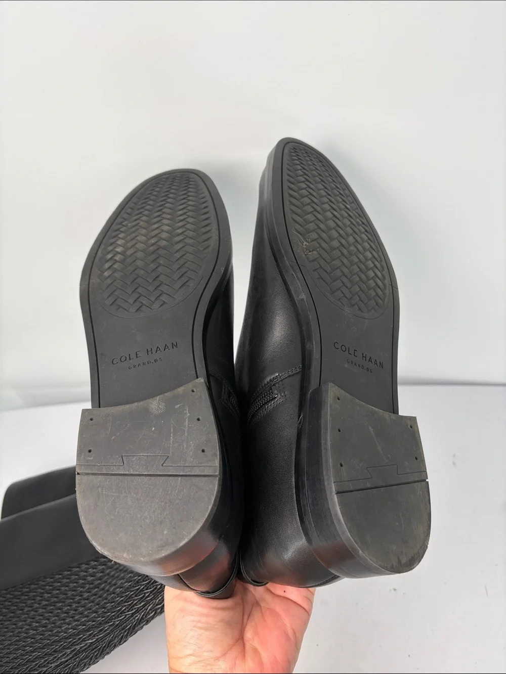 🥯 Cole Haan Black to-the-Knee Leather Stretch Boots with Gold Buckle